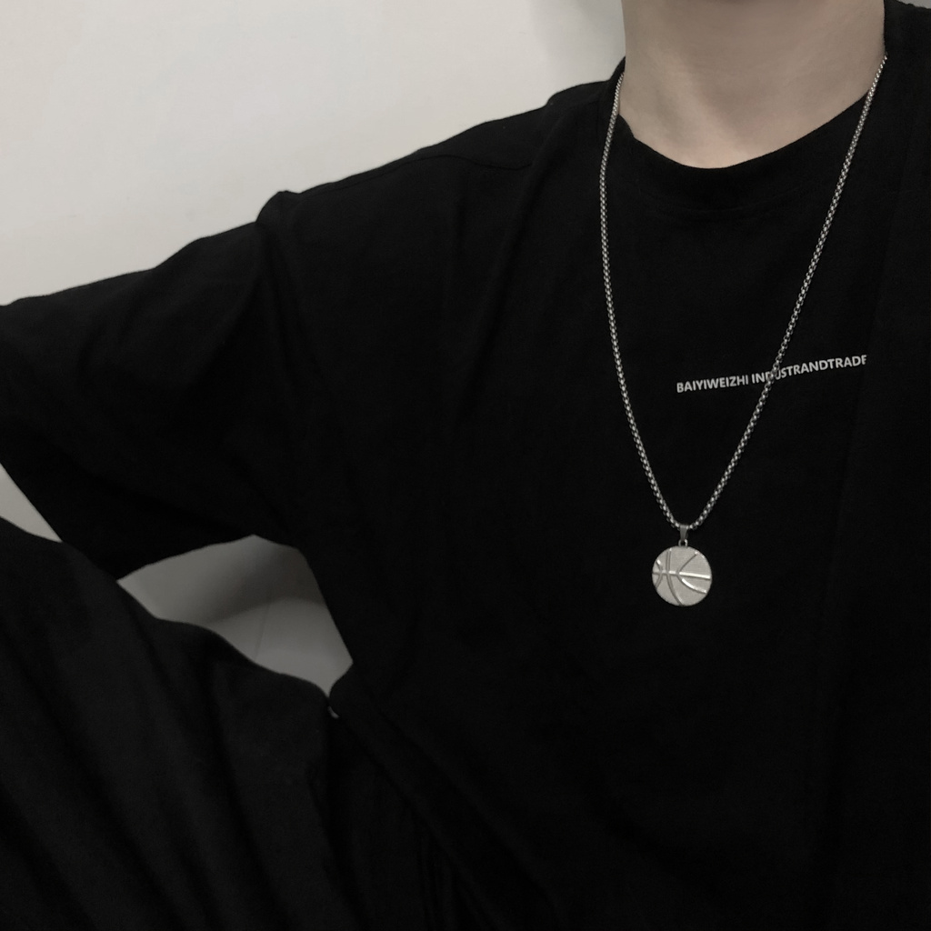vòng cổ Thép Titan Mặt Bóng Rổ Phong Cách Hip Hop Đơn Giản
