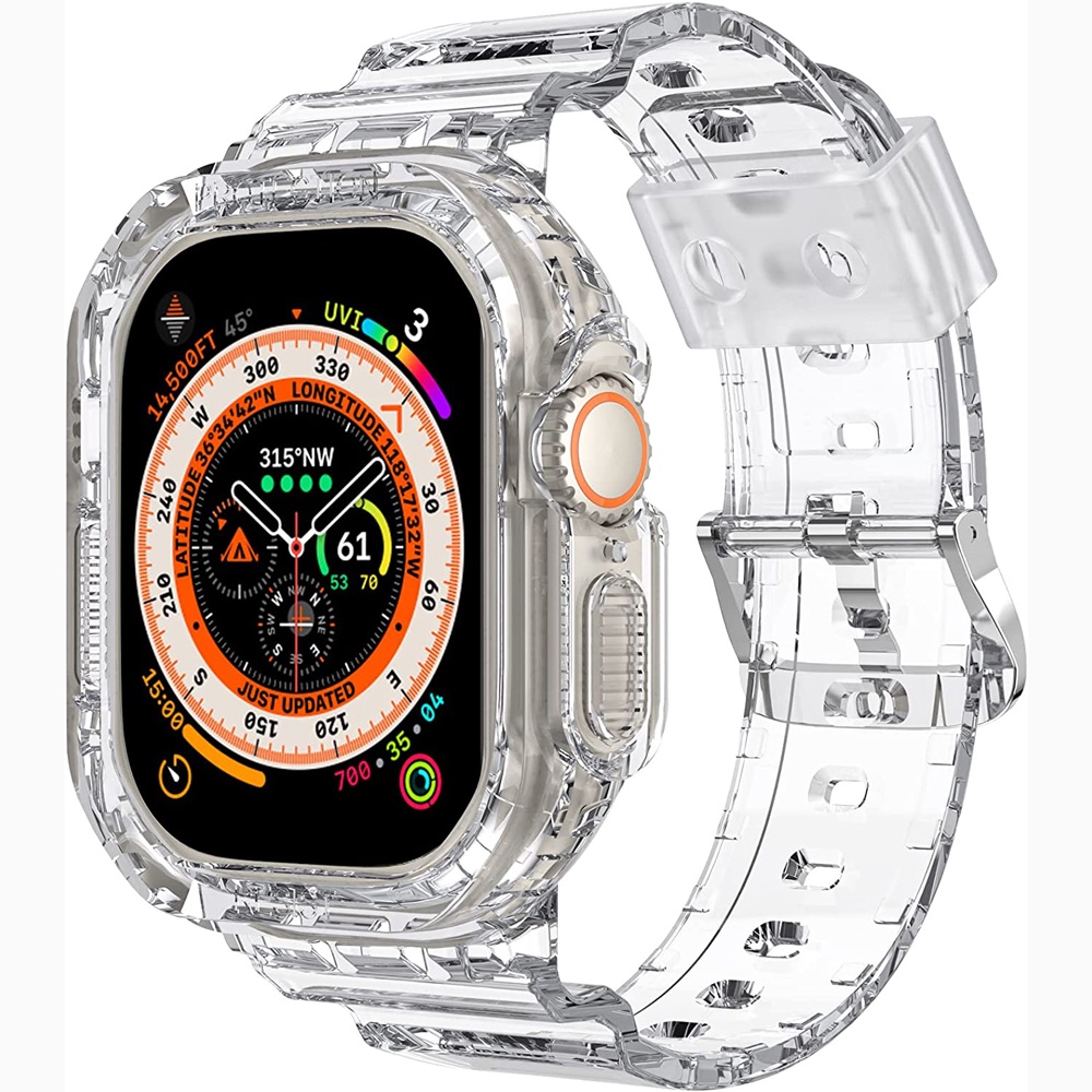 Compatible for Apple Watch Band Clear Ultra 49mm with Case Sports Loop Protective Cover BumperClear Jelly Strap for iWatch