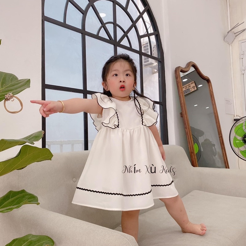 Váy Trắng Tinh Khôi Mẹ Và Bé Phối Ren Đen Nổi Bật Xinh Xắn Chất Đũi Cao Cấp Bé Gái 4 - 64kg