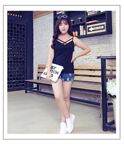 Áo thun big size 2 dây chéo ngực màu đen, trắng size lớn 60-80kg