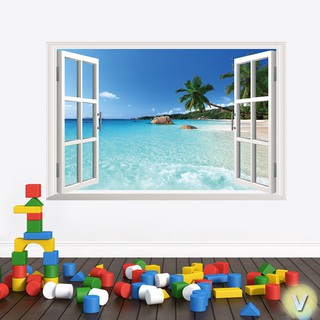 Decal dán tường Cửa sổ biển ngọc