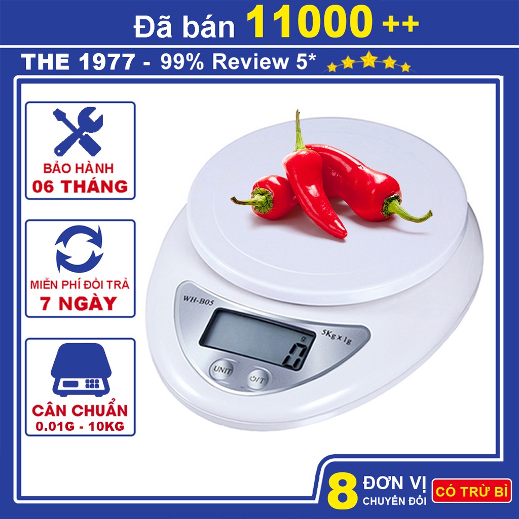 Cân tiểu ly Electronic  điện tử nhà bếp mini định lượng 1g - 5kg làm bánh độ chính xác cao kèm 2 viên pin AAA