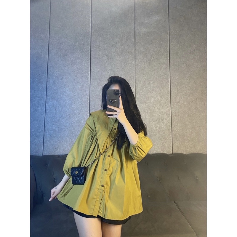 Áo Sơ-mi nữ babydoll cổ bèo nhọn tay lỡ chất liệu thô mềm đủ màu