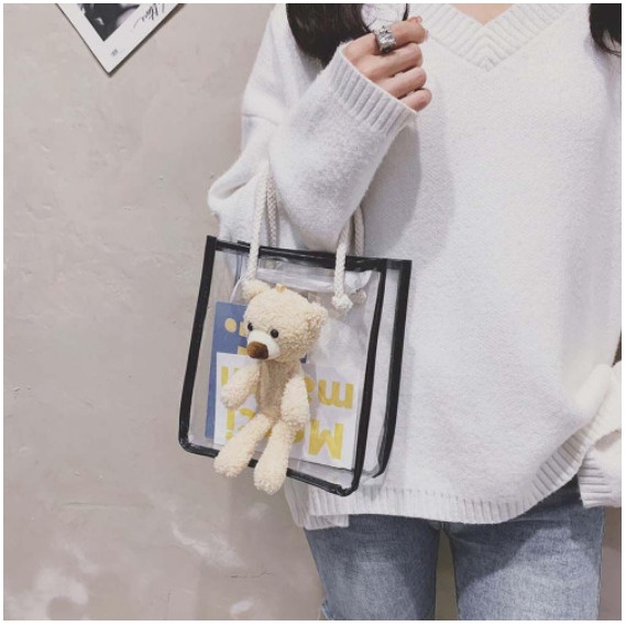 Túi Đeo Vai / Kẹp Nách Bằng Pvc Trong Suốt Hình Gấu Nhiều Màu Có Khóa Kéo Cho Nữ sang chảnh