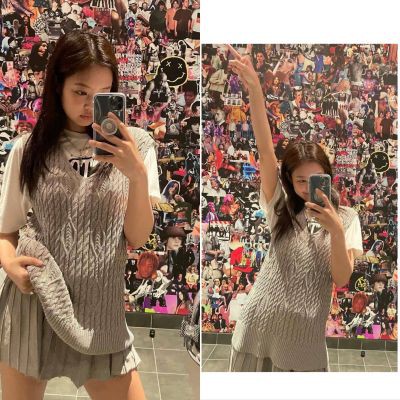 Áo Dệt Kim Sát Nách Cổ Chữ V Thời Trang Mùa Hè Blackpink Jennie