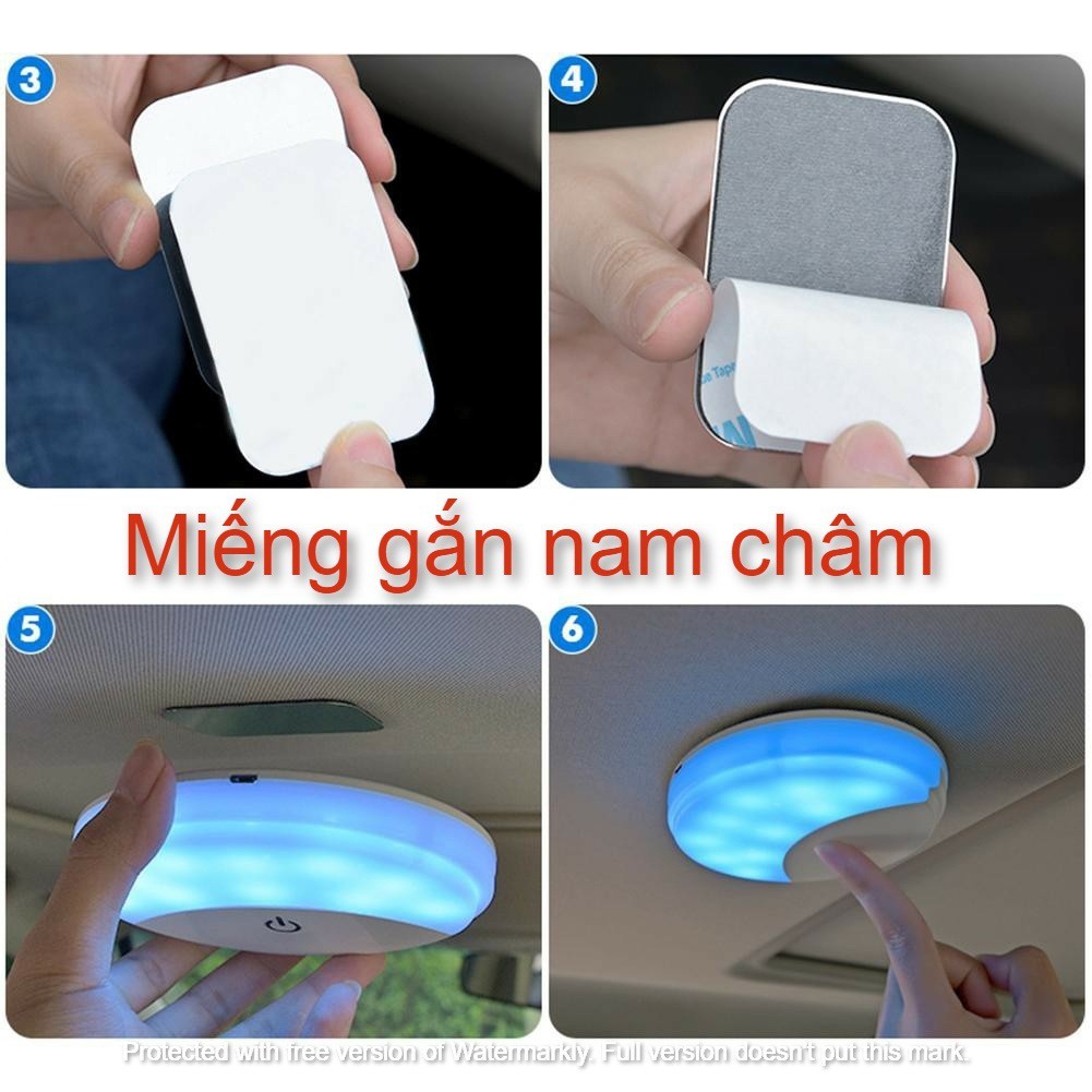 Đèn Led Trần Sạc Nút Bật Chạm Cảm Ứng Cho Ô Tô, xe hơi, oto 2 chế độ xanh- trắng