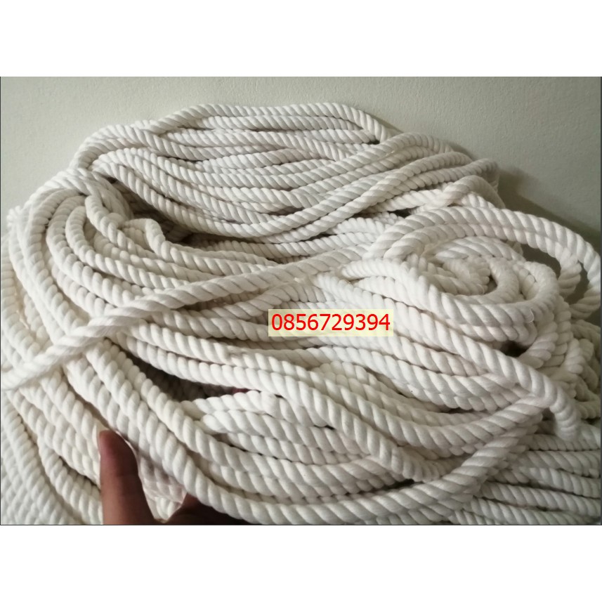 Dây thừng macrame se cotton, dây thừng trang trí màu kem size 10mm