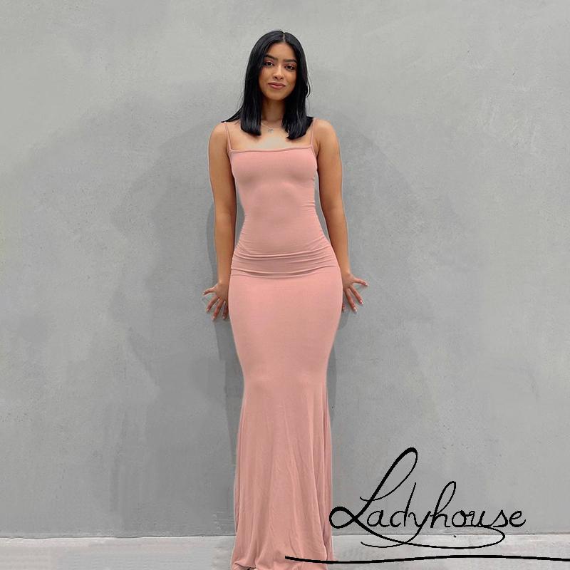 Đầm Dài Hai Dây Ôm Dáng Màu Sắc Đơn Giản Dành Cho Nữ