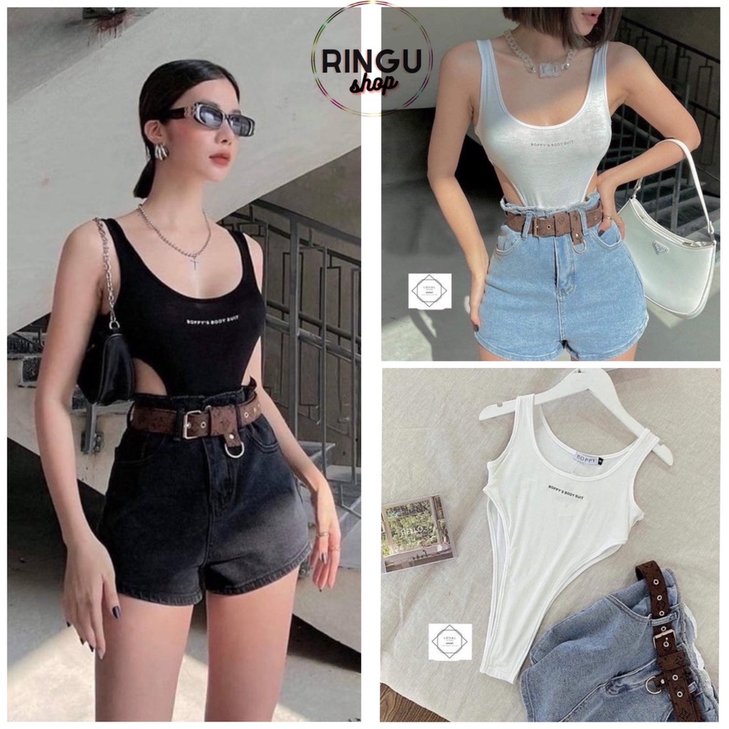 Áo liền quần Bodysuit ba lỗ ôm body in chữ quyến rũ thời trang mùa hè-Ringu shop