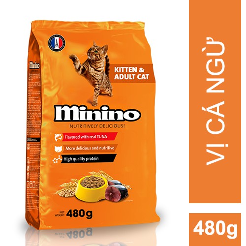 [Mã SKAMLTSM9 giảm 10% đơn 99K] Thức ăn cho mèo Minino Tuna Flavored 480gr, 3 vị Minino - Đảo Chó Mèo