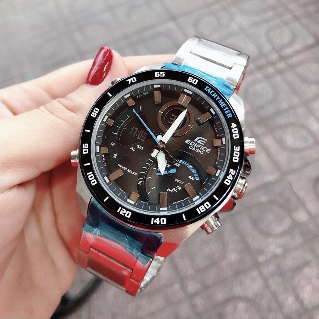 Đồng Hồ Casio Nam Edifice ECB-900DC Dây Bạc Mặt Đen Kim Xanh