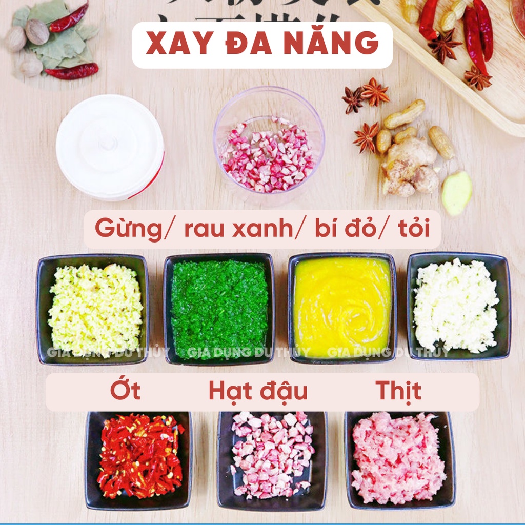 Dụng cụ xay nhuyễn tỏi ớt cầm tay đa năng tiện lợi, kéo tay đa năng thế hệ mới hàng loại 1