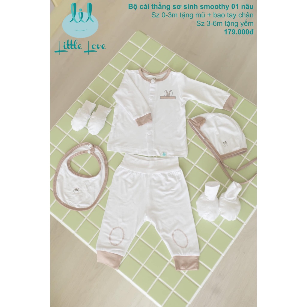 Bộ quần áo dài tay cài thẳng sơ sinh smoothy 01 cho trẻ từ 0-6m little love (LDT97)