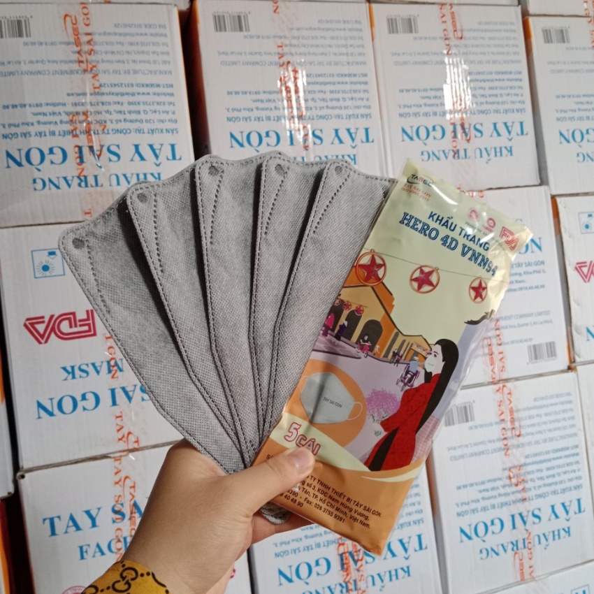 Khẩu trang 4D VNN94, 4 lớp kháng khuẩn, kiểu dáng 4D Hàn Quốc hàng chính hãng Khẩu trang y tế Tây Sài Gòn