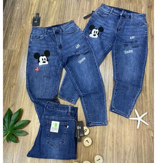 55-68kg bigsize quần jeans in chuột mickey phom quần lưng cao