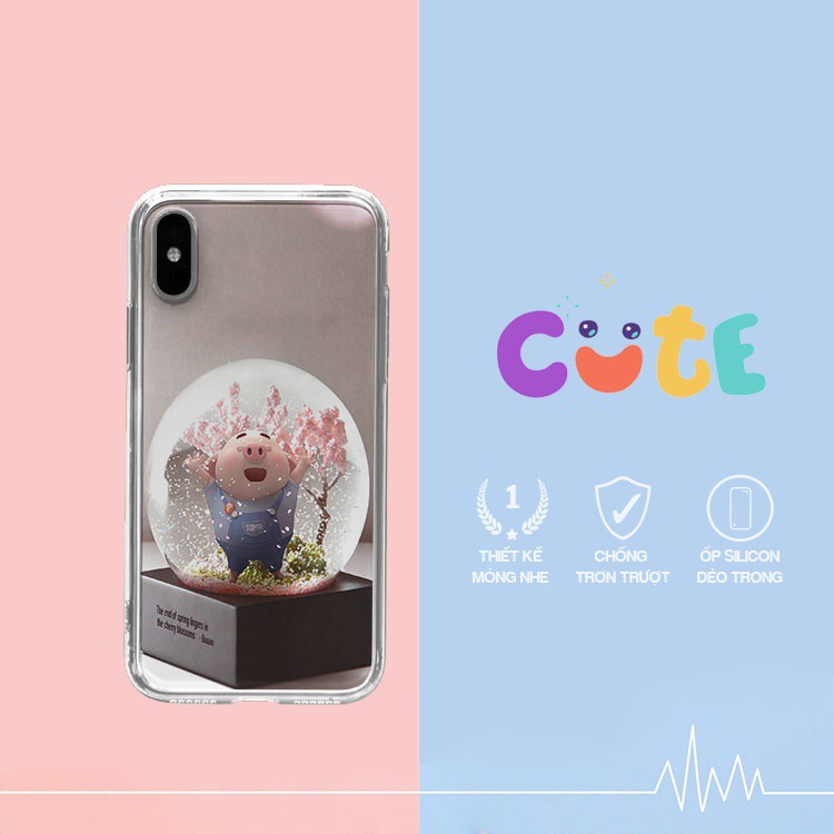 Ốp lưng đẳng cấp CUTEE. quả cầu tuyết chú heo nhỏ dành cho Iphone 5 đến Iphone 12 pro max PIG20210114