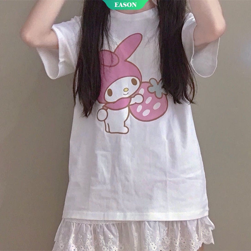 Áo Thun Cotton Tay Ngắn Dáng Rộng In Hình Quả Dâu Dễ Thương Phong Cách Nhật Bản Thời Trang Mùa Hè Cho Nữ 2021