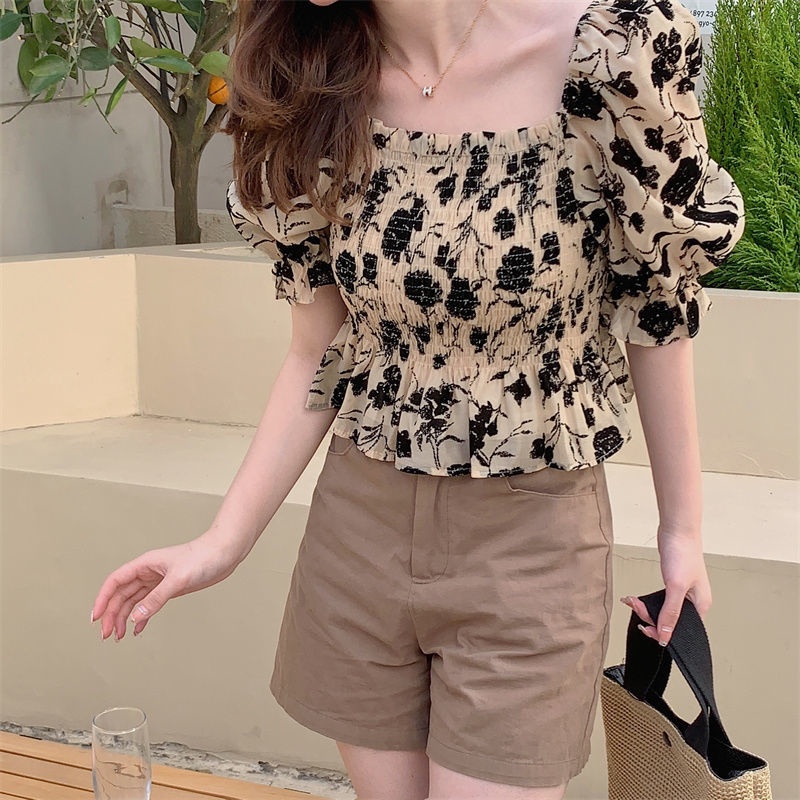 Áo Kiểu Tay Phồng Cổ Vuông Thời Trang Phong Cách Hàn Quốc Cho Nữ