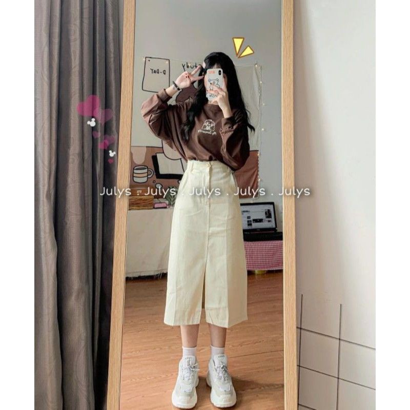 Chân váy midi kaki dáng dài vạt xẻ