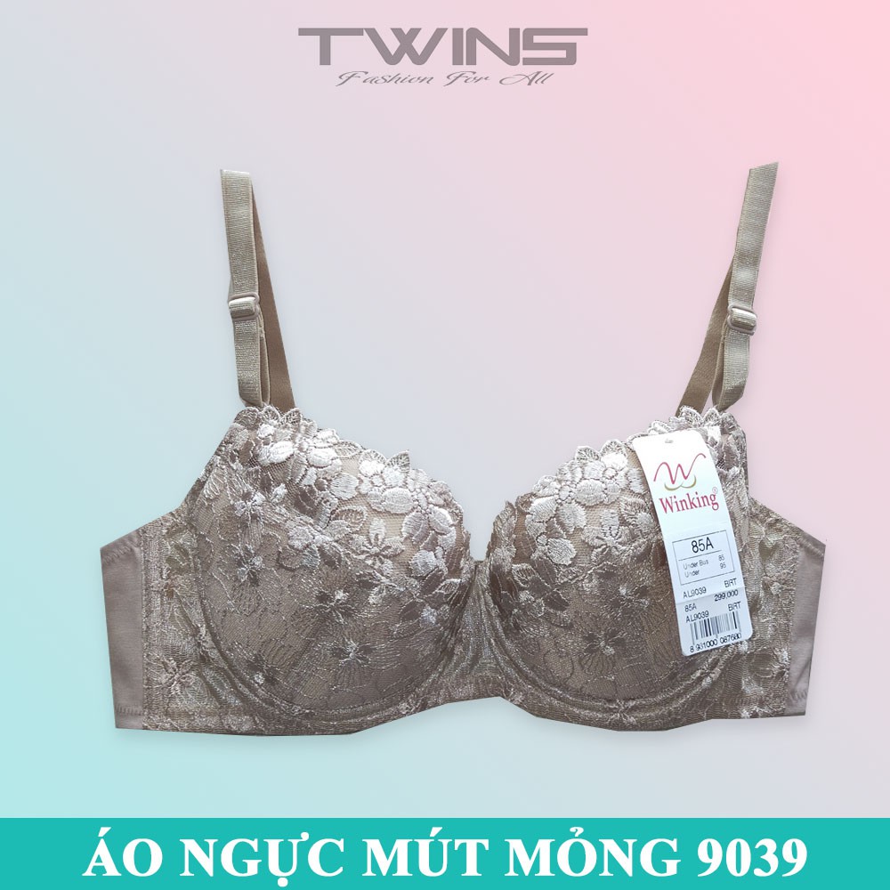 Áo ngực nữ ren nâng ngực Winking 9039 có gọng mút mỏng cúp xéo ôm ngực size 34-36-38