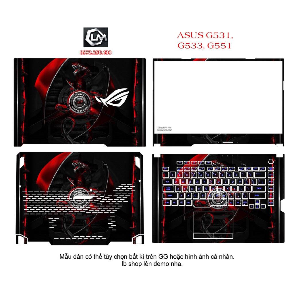 Skin dán cho laptop Asus G531 , G533 , G551  theo yêu cầu, hình tùy chọn hình bất kì trên GG hoặc hình ảnh cá nhân.