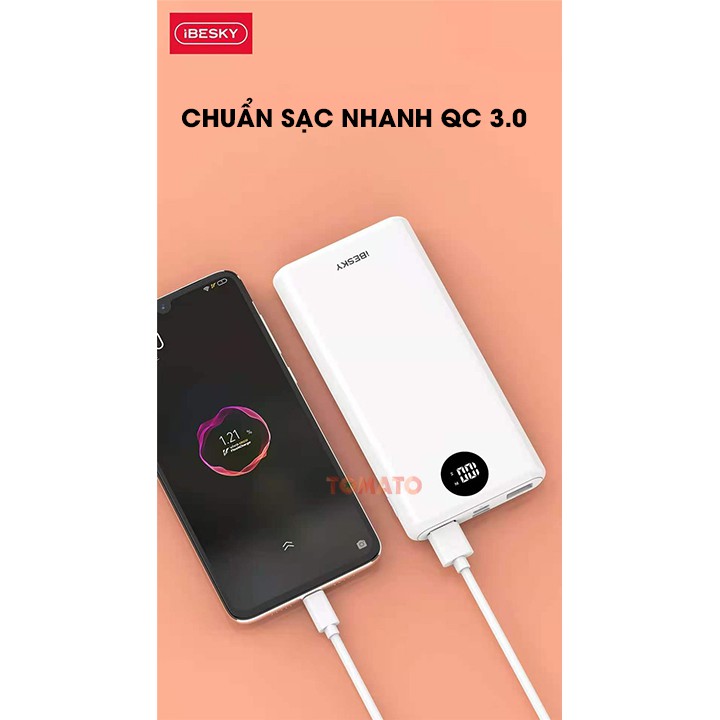 Sạc dự phòng iBesky PS702 10000mAh Sạc Nhanh QC 3.0 18W - Bảo Hành 12T - Phụ Kiện Tomato