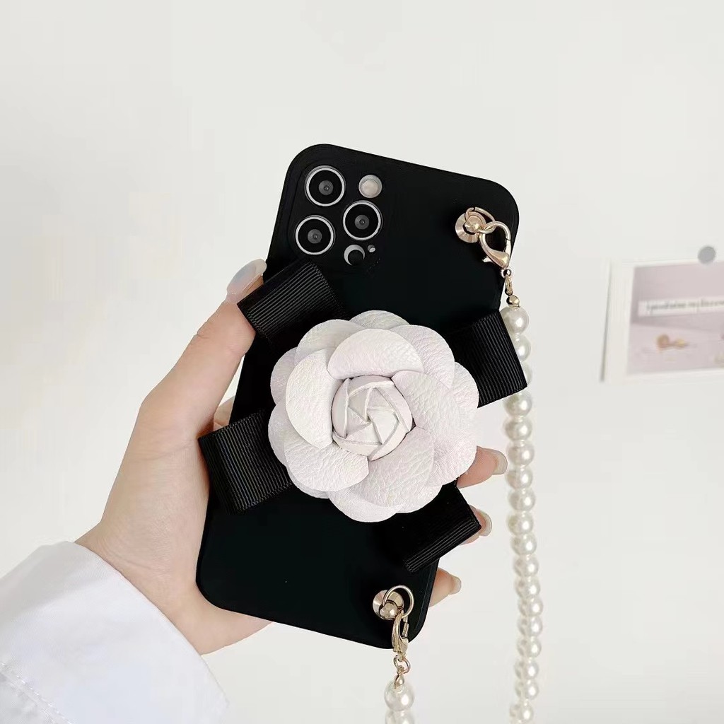 Ốp Điện Thoại Họa Tiết Hoa Trà Gắn Dây Đeo Cho iphone X XS XR XS max 7Plus 8Plus 11pro max 12 12 pro 12 pro max
