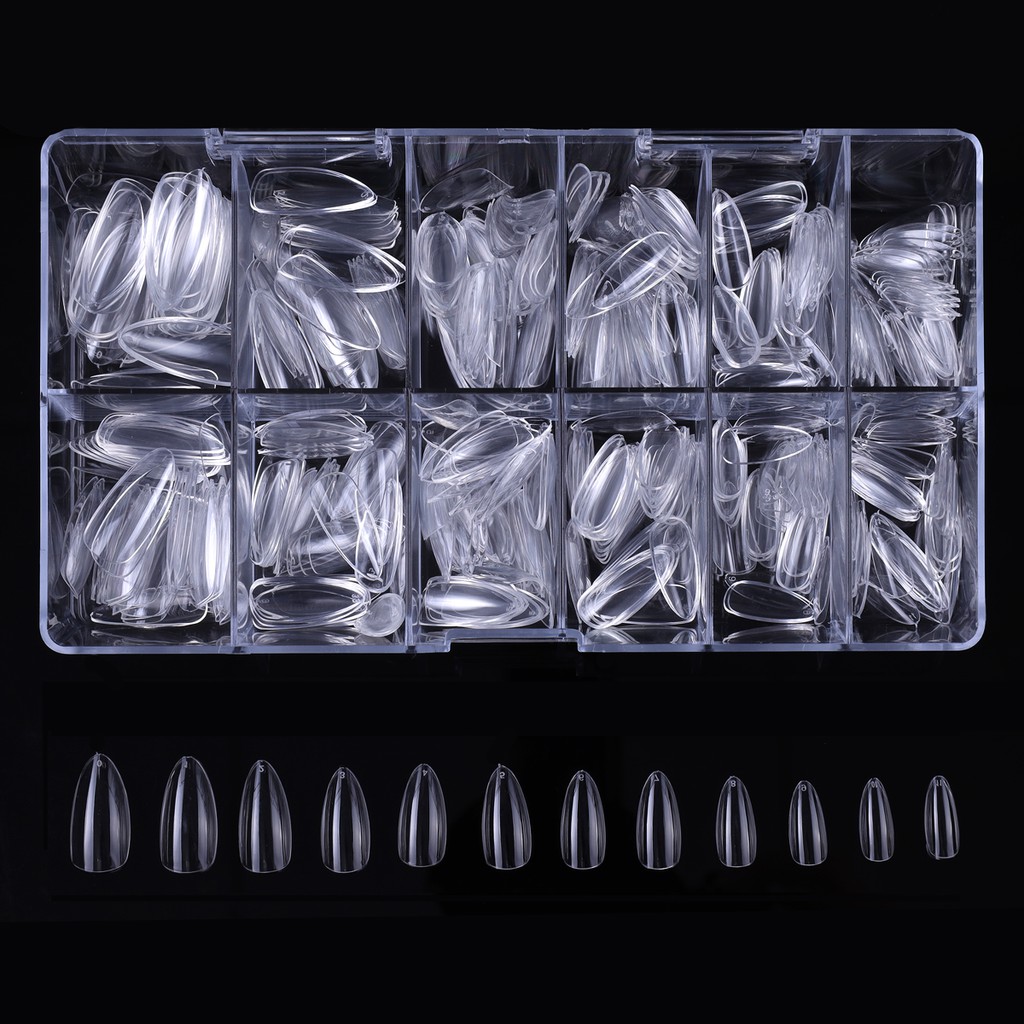 Monja [Hàng mới về] Set 500 đầu móng tay giả trong suốt thiết kế hình oval