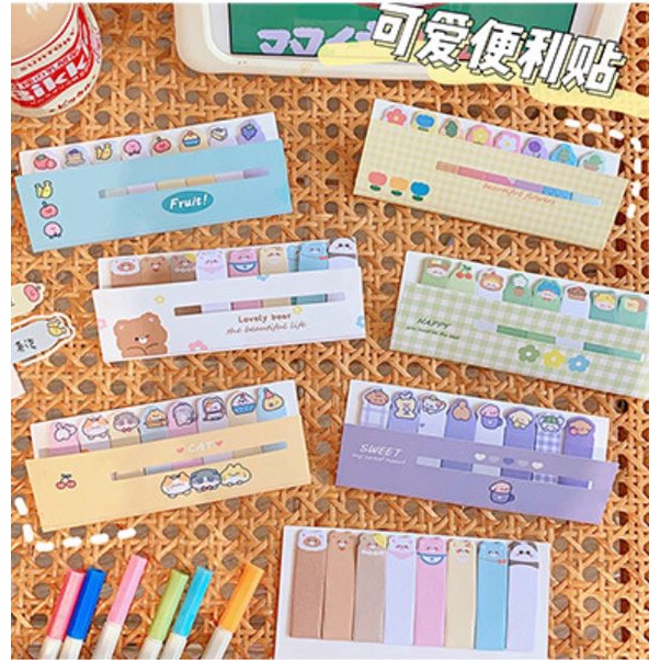 Set giấy nhớ ghi chú sticky note đánh dấu tab phân trang Béo Shop sổ tay từ điển nhiều màu họa tiết hoạt hình đáng yêu