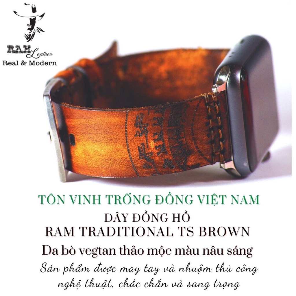 Dây đồng hồ RAM Leather vintage TS BROWN da bò Italia Vegtan màu nâu sáng cao cấp