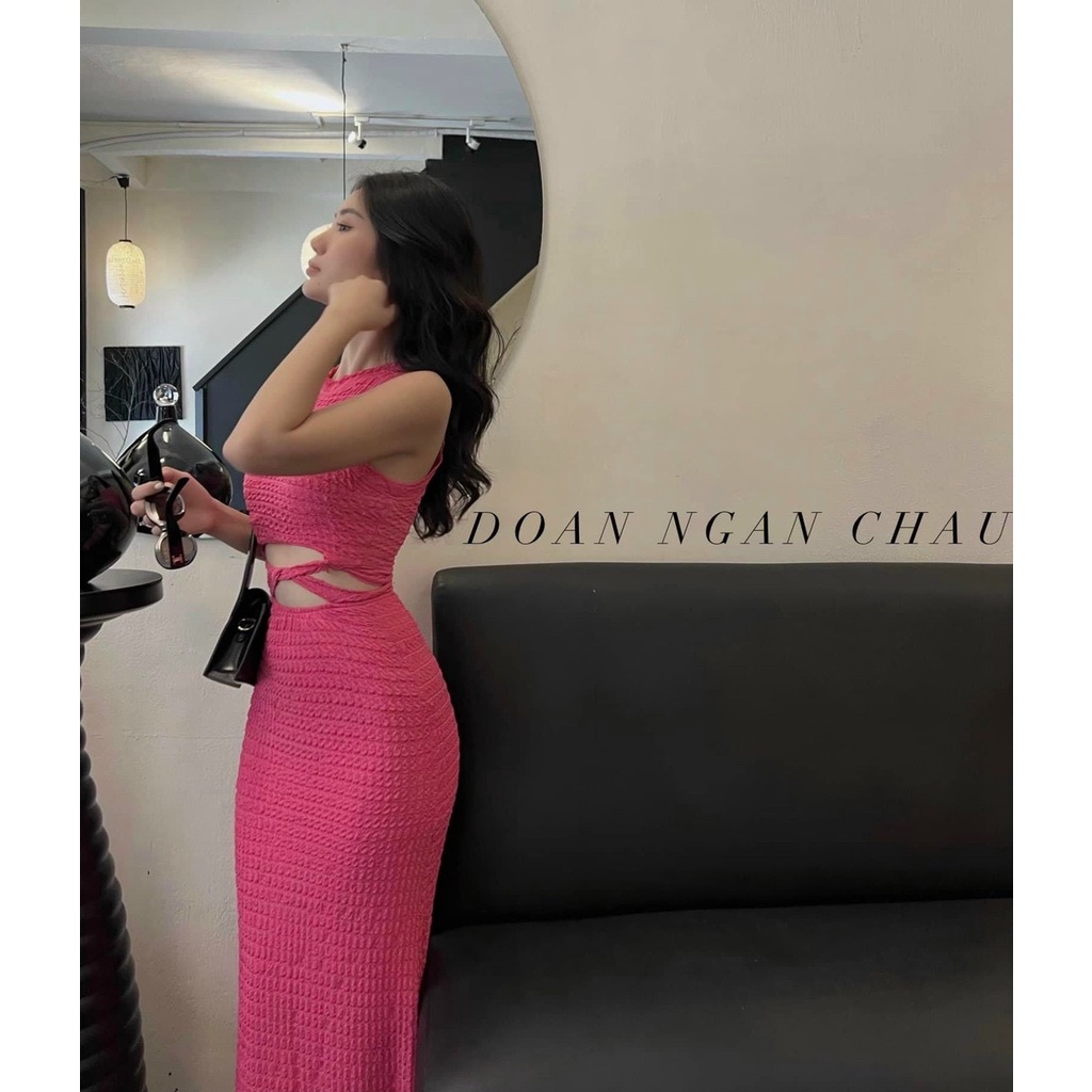 Đầm body nữ ba lỗ sát nách dáng dài khoét eo chéo dây tôn dáng MS5580