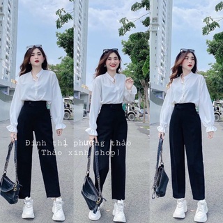Áo sơ mi trắng nữ cổ trụ tay bèo đi học siêu xinh