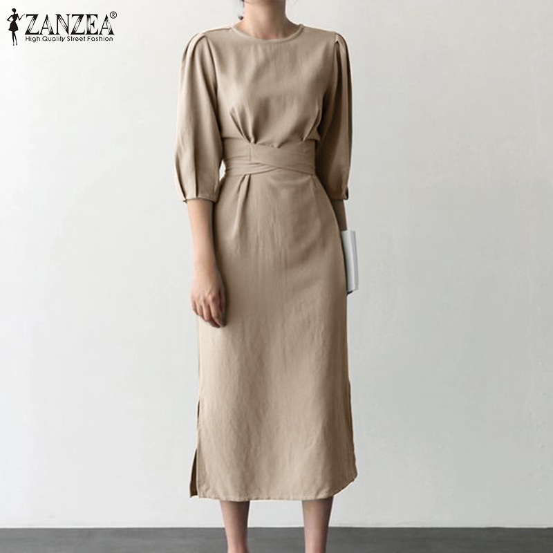 Đầm Zanzea tay lửng cổ tròn cột dây thời trang cho nữ