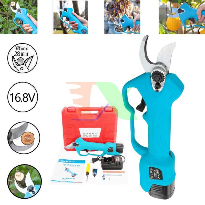 Kéo điện cắt tỉa cành cây SUKA-8603, Kìm điện tỉa cây 400w, Kéo điện pin Lithium, Cỡ 28mm