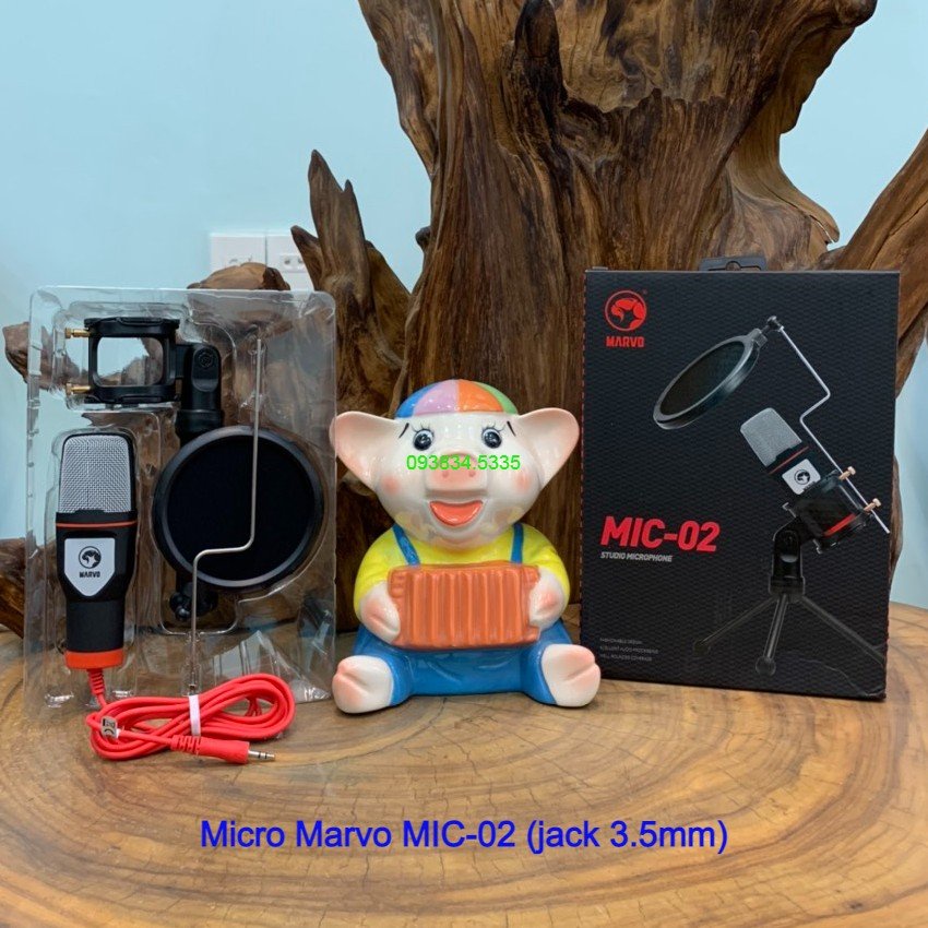 Micro máy tính MARVO MIC-02, JACK 3.5mm - Thu âm chuyên nghiệp, livestream trực tuyến