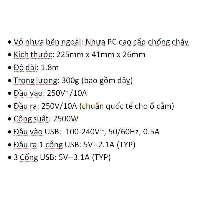 Ổ Cắm Xiaomi Power Strip Có 3 Cổng Usb Chính Hãng - Bh 1 Năm | Xiaomi Power Strip B01 3 Ổ 3 Usb
