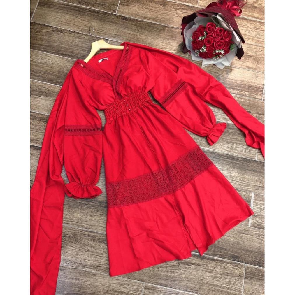 Đầm đỏ maxi phối ren xẻ tà KÈM KHĂN CHOÀNG ( HÌNH THẬT CHỤP SÀN 100%) [HÀNG CHẤT LƯỢNG] | BigBuy360 - bigbuy360.vn