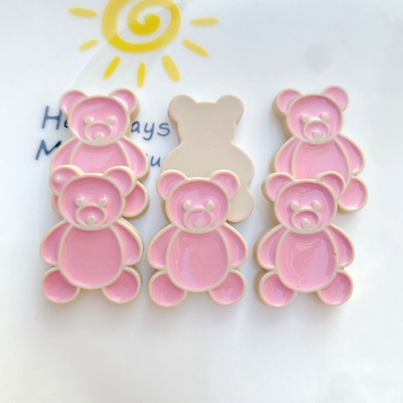 Set 10 Nút Nhựa Hình Gấu Uống Trà Sữa Trang Trí Ốp Điện Thoại