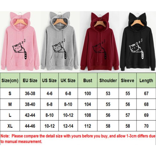 Áo hoodie tay dài thiết kế mũ tai mèo đáng yêu dành cho nữ