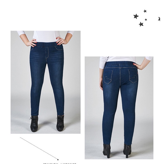 Quần jean dài big size lưng thun màu xanh size lớn 60-100kg