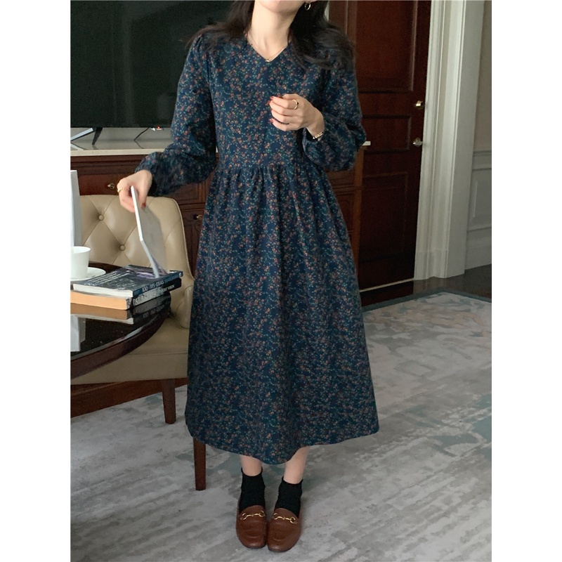 Đầm hoa dài tay phối ren 47918 thanh lịch cho nữ