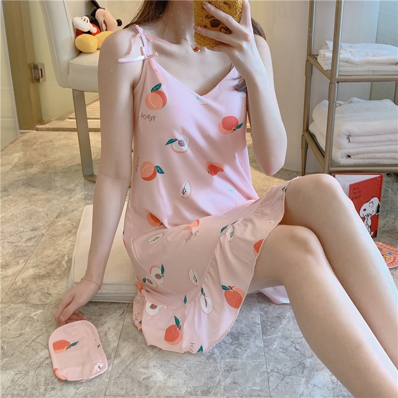 Váy Nữ ❤️FREESHIP❤️ Váy ngủ hai dây sexy, đầm ngủ thun cotton hoạt hình mềm có đệm ngực ( tặng kèm bịt mắt với | WebRaoVat - webraovat.net.vn