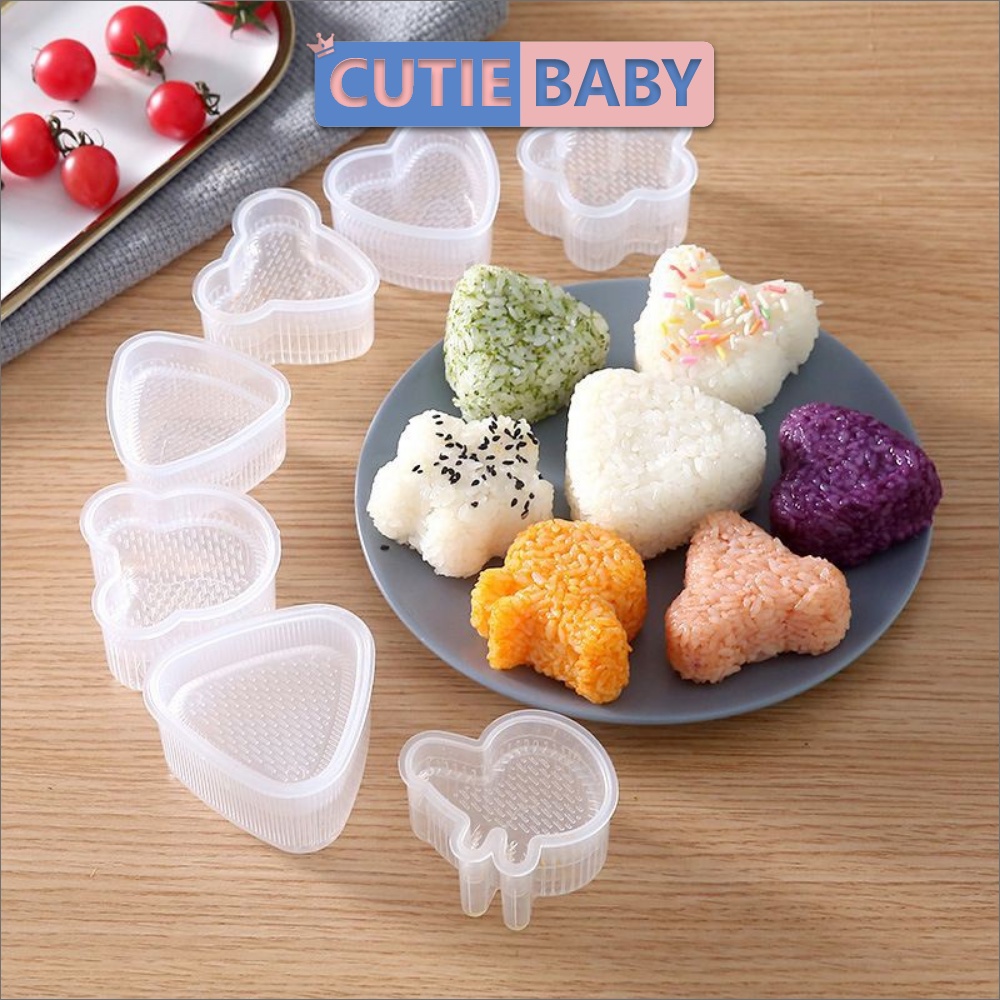 Bộ khuôn làm cơm nắm Cutiebaby ép/nặn/in cơm, tạo hình mẫu tam giác, trái tim - Đồ dùng ăn dặm cho bé trai, gái, trẻ