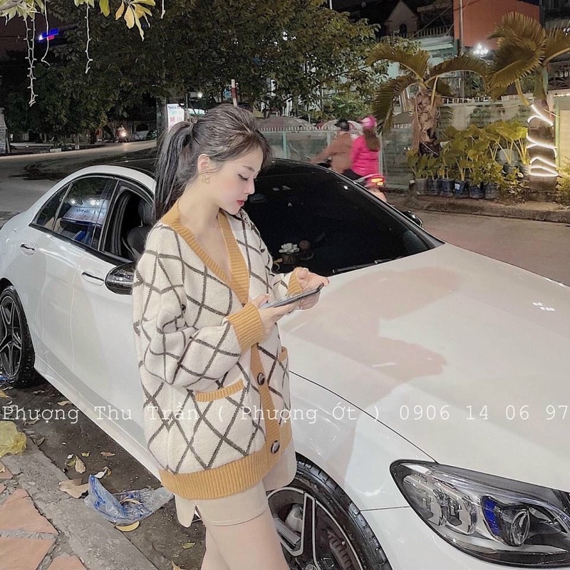 Áo cadigan kẻ ô vàng ms190 | BigBuy360 - bigbuy360.vn