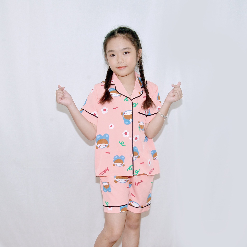 Bộ đồ ngủ pijama bé gái MÀU HỒNG HELLO  - Vải lụa mềm mại,nhẹ nhàng, mang lại cho bé cảm giác cực  thoải mái