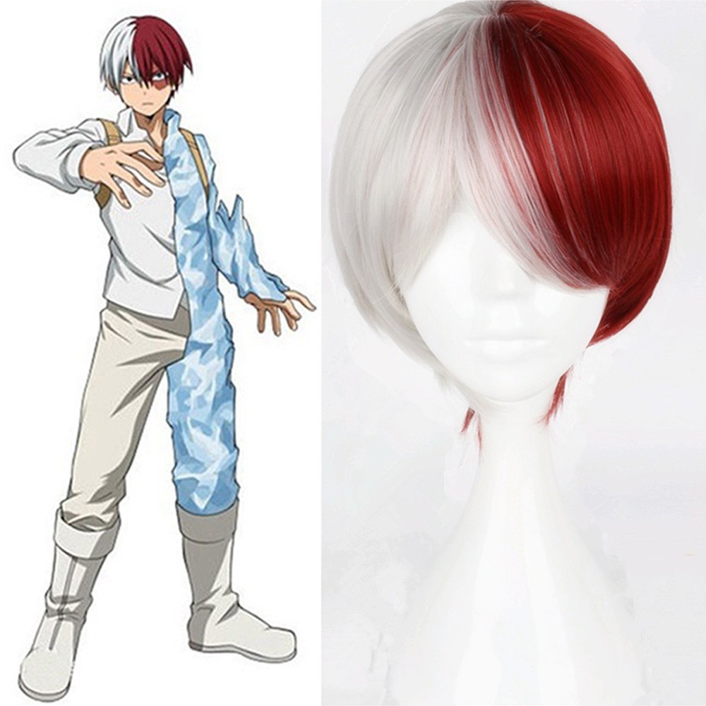 ALLGOODS Unisex My Hero Academia Wig White And Red Full Wigs Boku No Hero Academia Cosplay Wig Synthetic Hair Anime Costume Todoroki Shoto Heat Resistant Short with Bangs/Multicolor