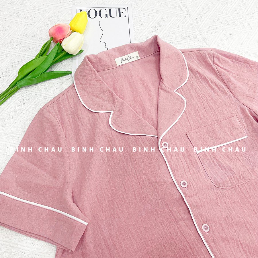 Bộ Đồ Ngủ Pijama Ngắn Thô Đũi Phong Cách Hàn Quốc - Bình Châu Sleepwear Clothing
