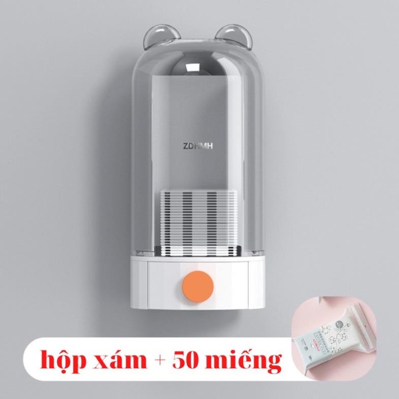 Hộp Đựng Bông Tẩy Trang Hình Gấu, Rút Bông, Kháng Khuẩn, Kháng Bụi Gắn Tường hoặc để bànTặng Kèm 50 miếng