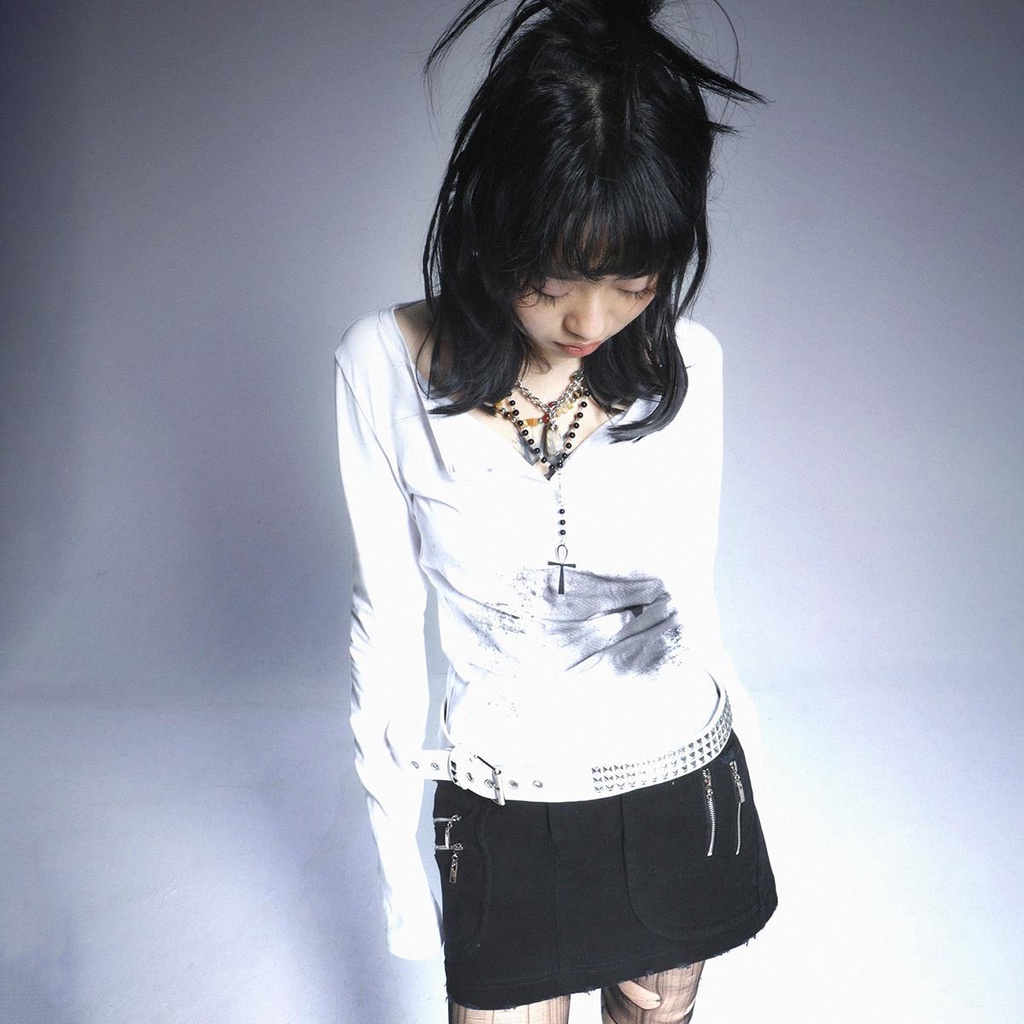 Áo Thun polo Tay Dài Dáng Ôm In Họa Tiết Y2k Millennium grunge Pure Desire Phong Cách Sang Trọng