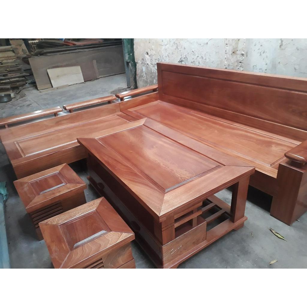 Bàn ghế phòng khách gỗ xoan đào mẫu góc tay trứng tựa liền nguyên tấm GTXL-01